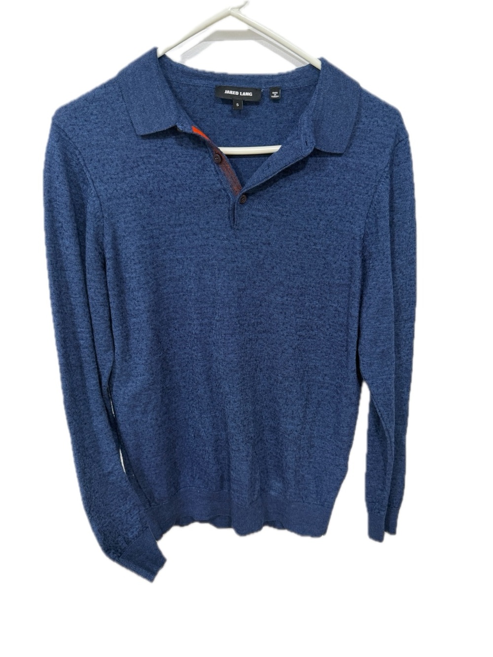 Jared Lang Men's Navy Blue V-Neck Polo Sweater